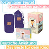 das SOVERDE Tragetuch in der Farbe lila violett. 540cm lang mit deutscher bebilderter Anleitung und süßer Geschenkverpackung. Eine Mittelmarkierung des Tuches bietet eine gute Orientierung zum Binden